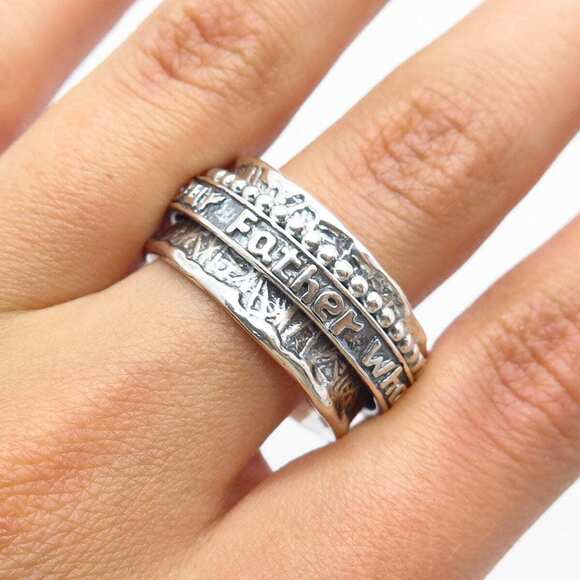 925 Sterling Silver Vintage Israel "Our Father Who Art In Heaven" Ring Size 11.5 - Picture 1 of 7